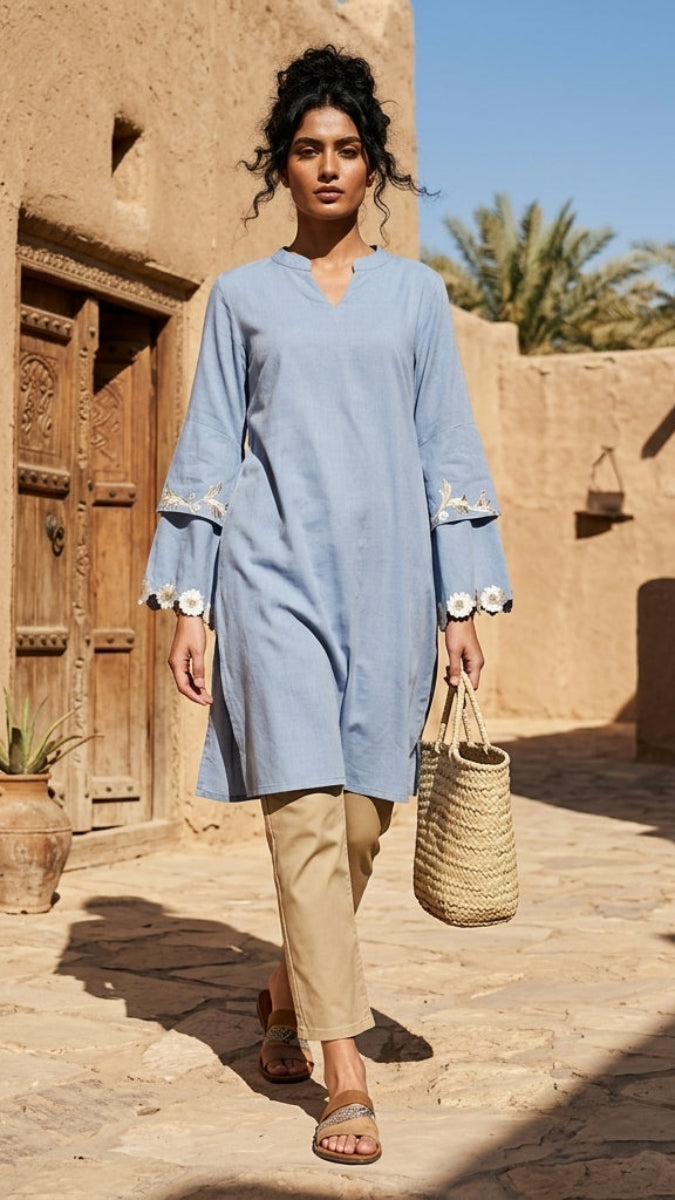 Tunique longue et modeste de tous les jours Parisa Mostly Cotton - Charbon - PRÉCOMMANDE (expédiée dans 2 semaines)