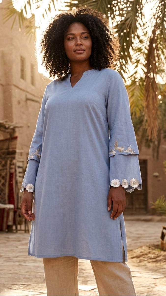 Tunique longue et modeste de tous les jours Parisa Mostly Cotton - Charbon - PRÉCOMMANDE (expédiée dans 2 semaines)