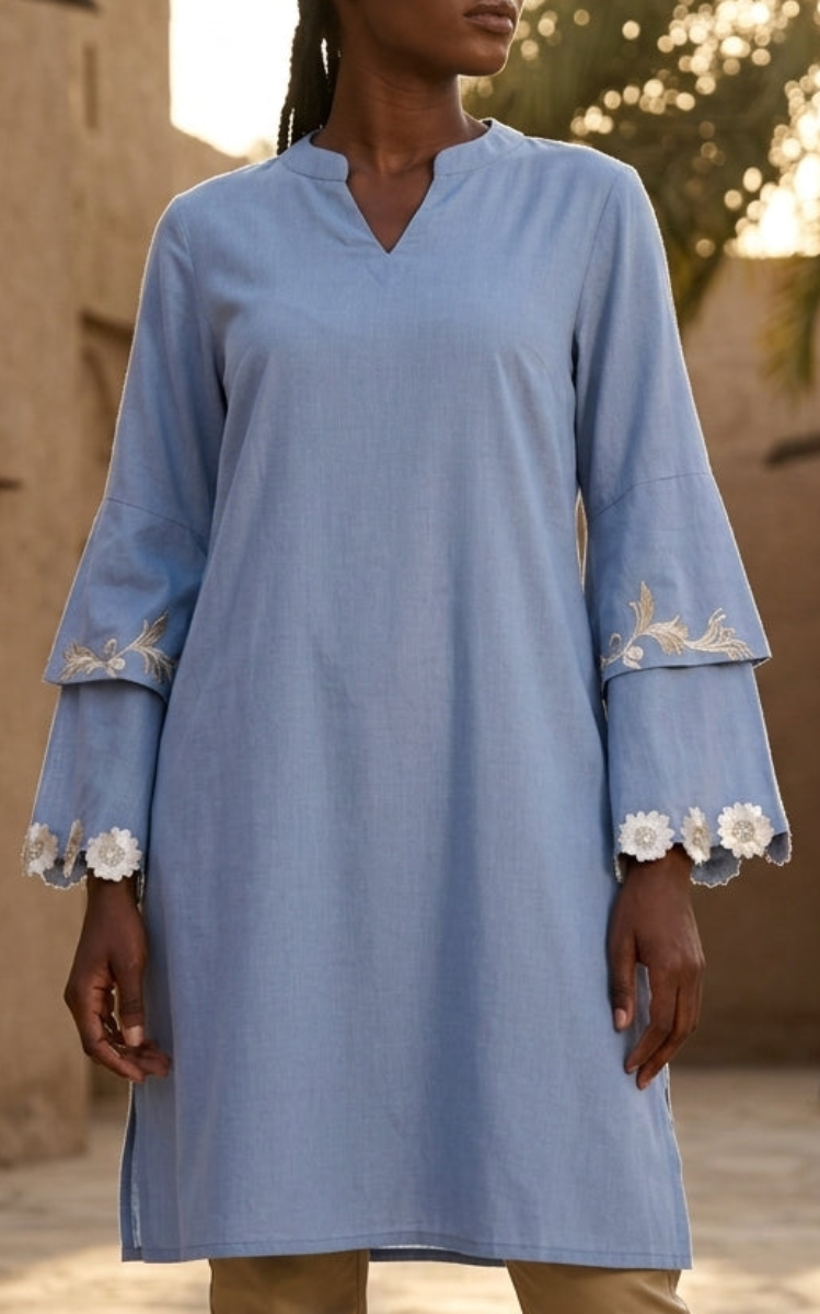 Tunique longue et modeste de tous les jours Parisa Mostly Cotton - Charbon - PRÉCOMMANDE (expédiée dans 2 semaines)