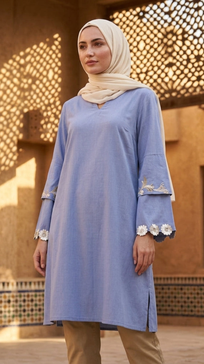 Tunique longue et modeste de tous les jours Parisa Mostly Cotton - Charbon - PRÉCOMMANDE (expédiée dans 2 semaines)