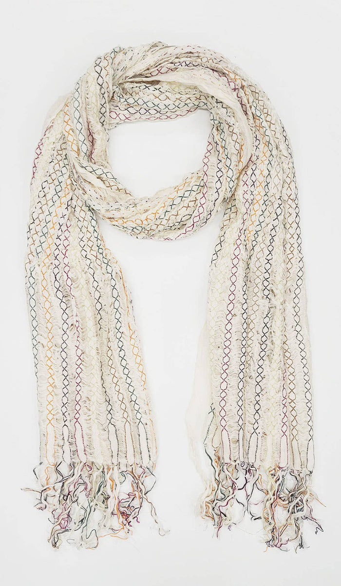 Tara Non-slip Stretchy Embroidered Wrap Hijab Scarf - Cream/Multi