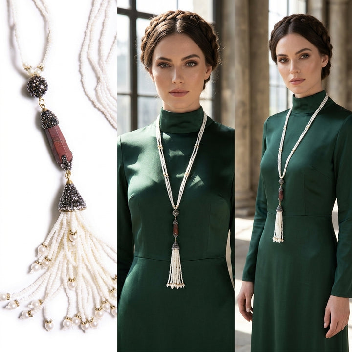Turkish Artisan Long Tassel Necklace - Agate - FINAL SALE