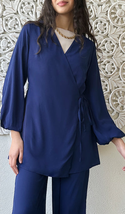 Ula Light Long Comfy Wrap Shirt Jacket - Lapis Blue