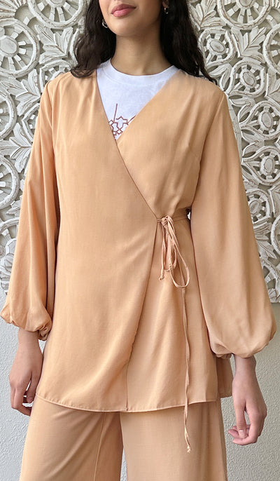 Ula Light Long Comfy Wrap Shirt Jacket - Caramel