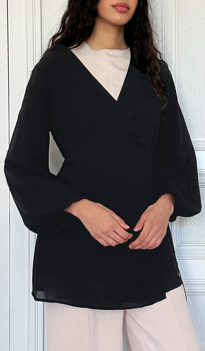 Veste-chemise longue et confortable Ula - Noir