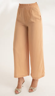 Pantalon ample à jambe large et fluide à taille extensible Ula - Caramel 