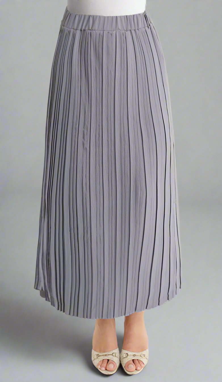Valia Pearl Gray Pleated Long Maxi Skirt Modest Skirts