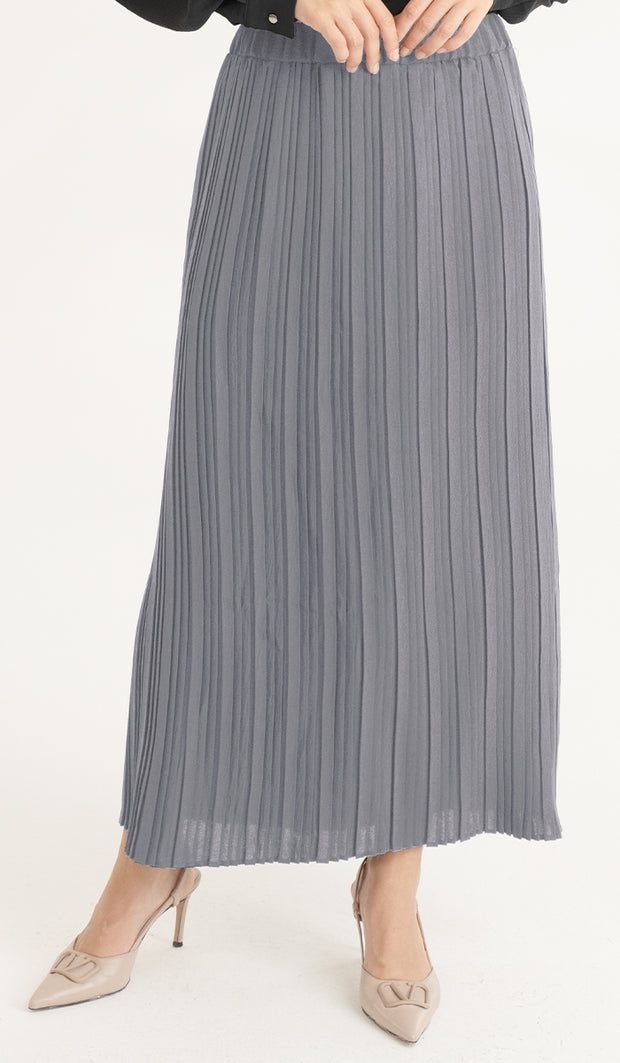 Valia Pleated Long Maxi Skirt - Pearl Gray