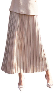 Valia Pleated Long Maxi Skirt - Latte