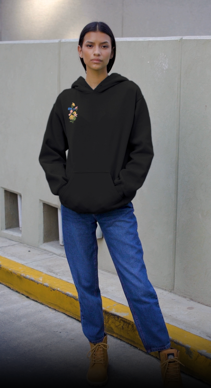 Wild Blooms Cotton Rich Fleece Hoodie with Arabic Calligraphy - Salam