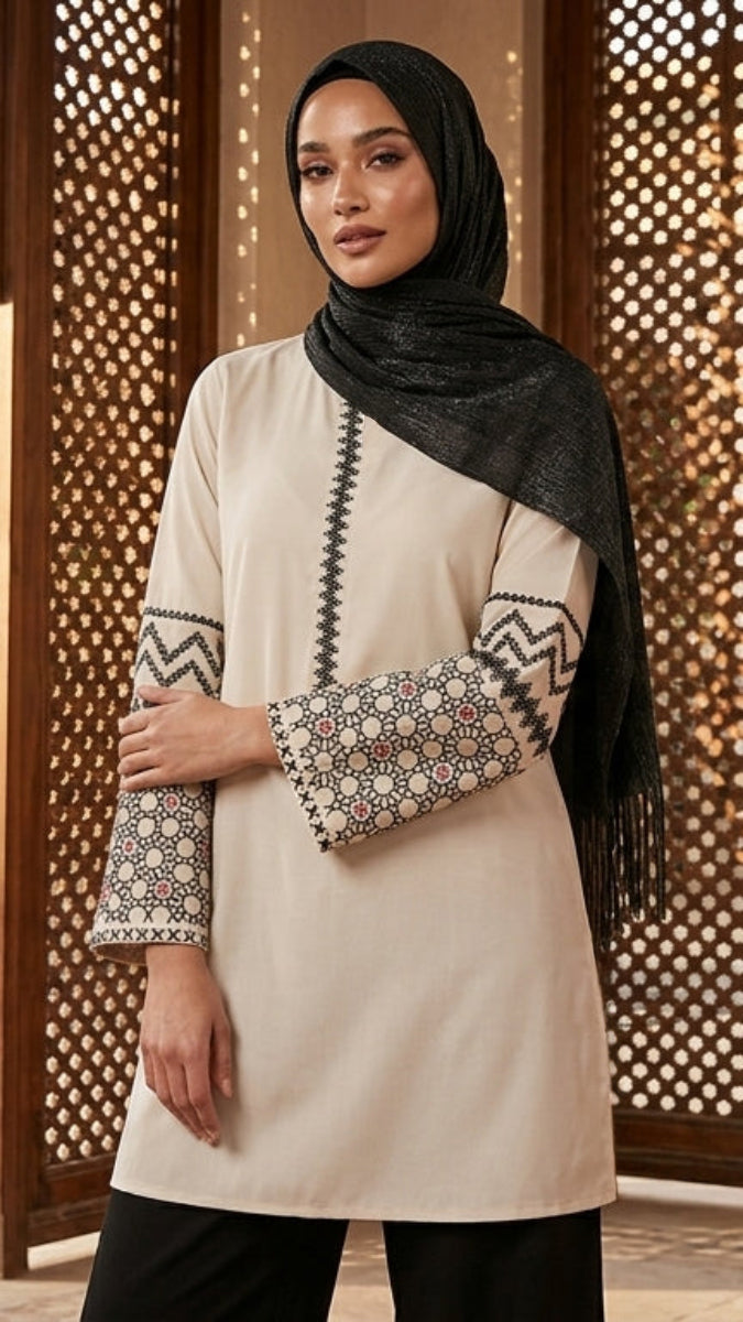 Tunique longue et modeste de tous les jours Parisa Mostly Cotton - Charbon - PRÉCOMMANDE (expédiée dans 2 semaines)