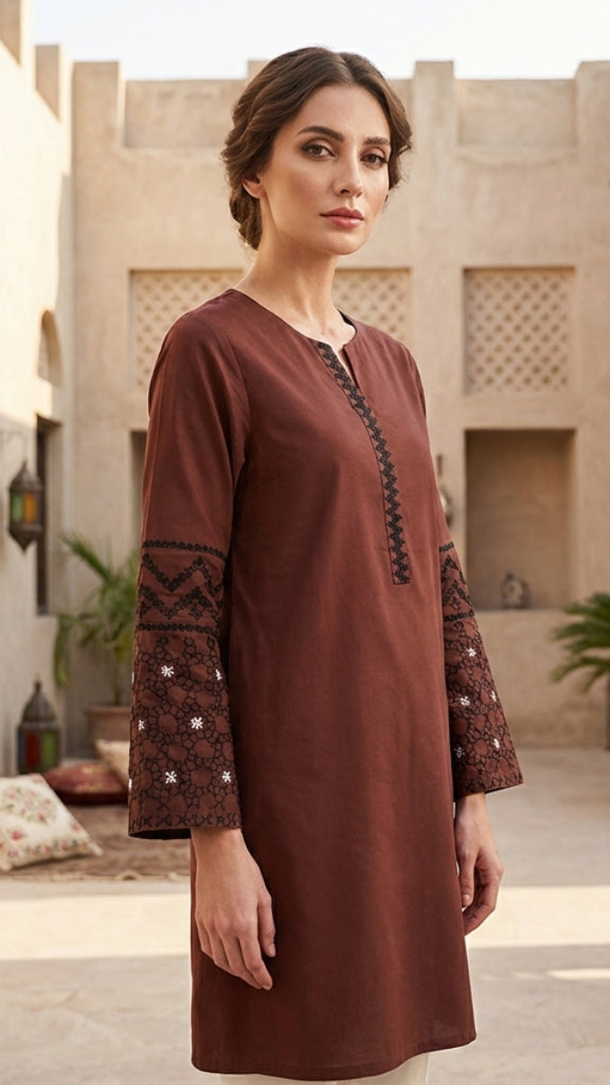 Tunique longue et modeste de tous les jours Parisa Mostly Cotton - Charbon - PRÉCOMMANDE (expédiée dans 2 semaines)