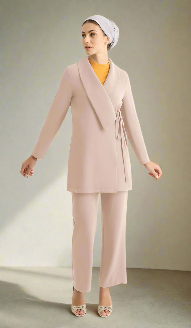 Abeer Light Long Comfy Wrap Jacket - Cafe