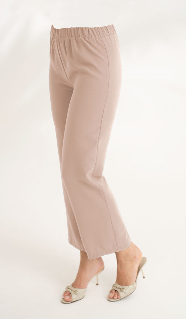 Abeer Cafe Beige Stretch Waist Wide Leg Pants, Modest pants