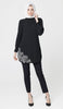 Acille Embroidered Long Modest Tunic - Black - PREORDER (ships in 2 weeks)