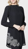 Acille Embroidered Long Modest Tunic - Black