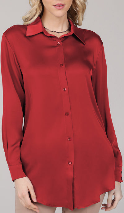 Afroze Silky Formal Button-down Shirt - Berry