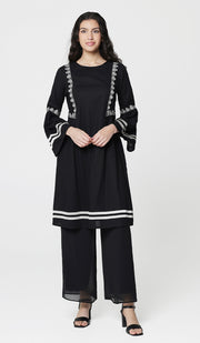 Aicha Embroidered Cotton Modest Midi Tunic - Black