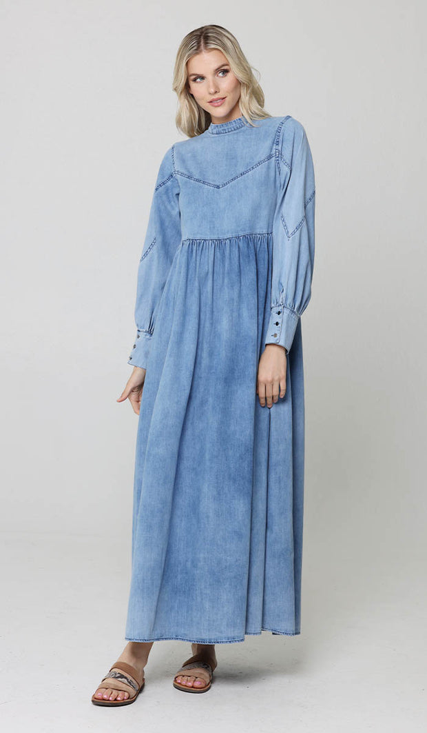 Modest denim dress sale