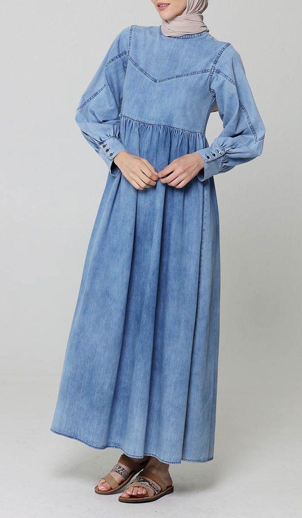 Ala Modest Long Soft Maxi Dress - Denim
