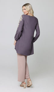 Alisha Gold Embellished Long Modest Tunic - Dusty Purple
