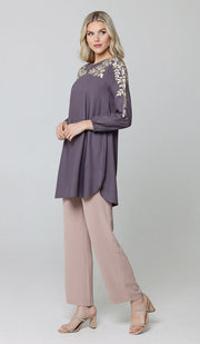 Alisha Gold Embellished Long Modest Tunic - Dusty Purple