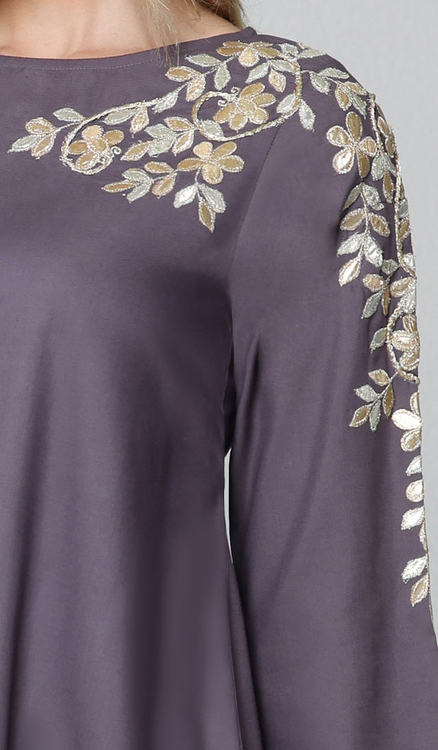 Alisha Gold Embellished Long Modest Tunic - Dusty Purple