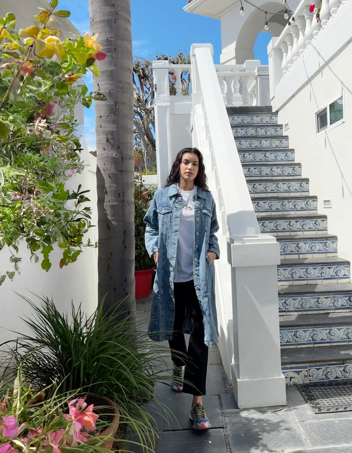 Farda - Veste chemise longue fluide boutonnée - Marine