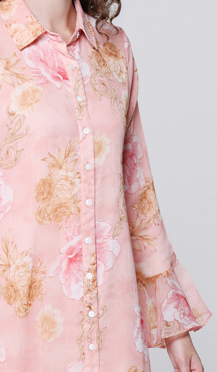 Alizeh Button Front Chiffon Modest Long Maxi Dress - Damask Rose