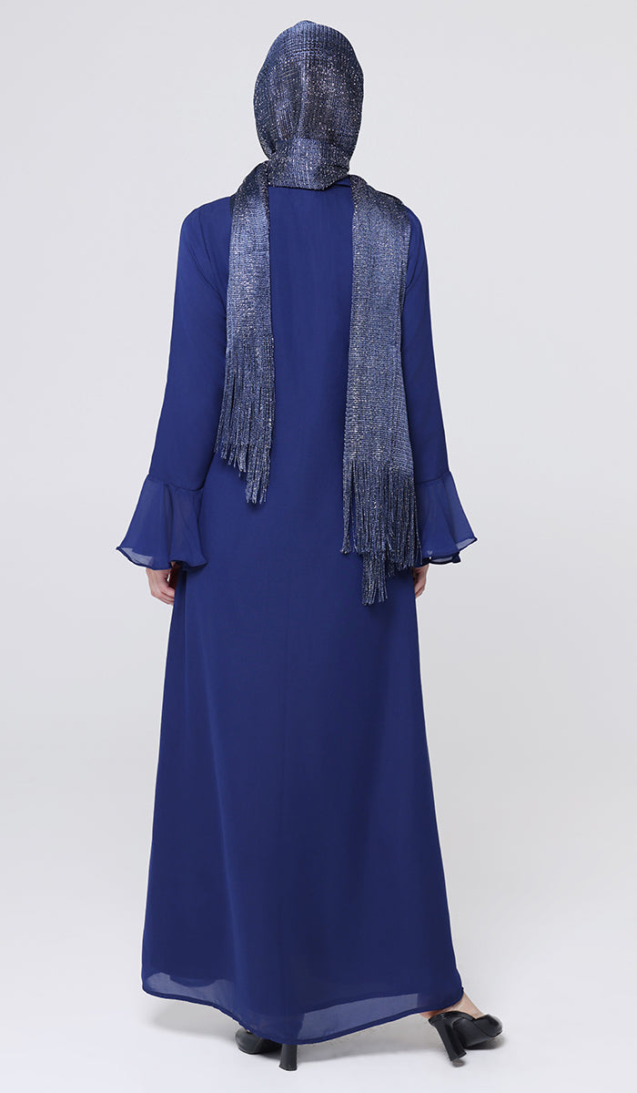 Robe longue longue modeste en mousseline de soie smockée Nadia - Noir