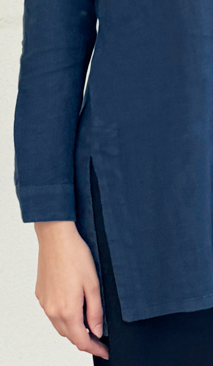 Amira French Linen Buttondown Shirt Jacket - Cobalt