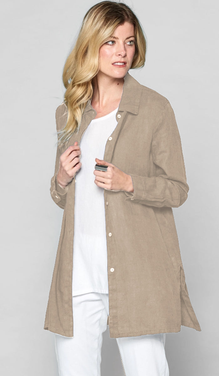 Farda - Veste chemise longue fluide boutonnée - Marine