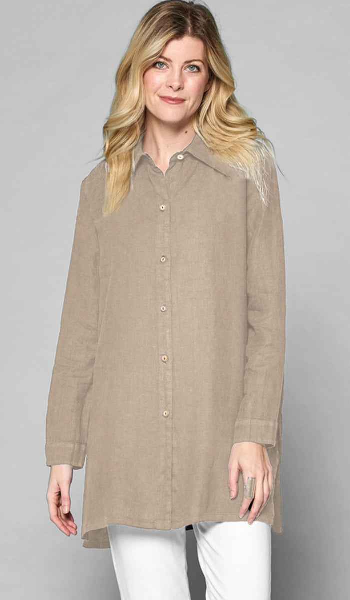 Farda - Veste chemise longue fluide boutonnée - Marine
