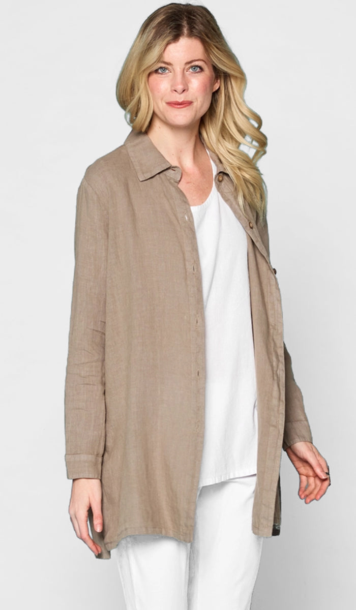 Farda - Veste chemise longue fluide boutonnée - Marine