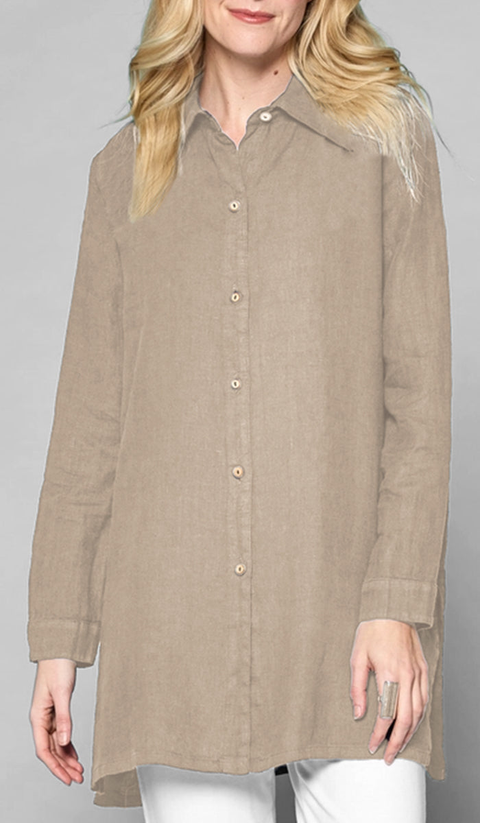 Farda - Veste chemise longue fluide boutonnée - Marine