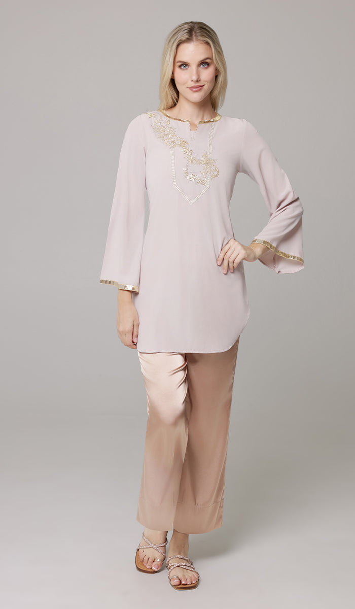 Ana Gold Embellished Modest Formal Tunic - Blush