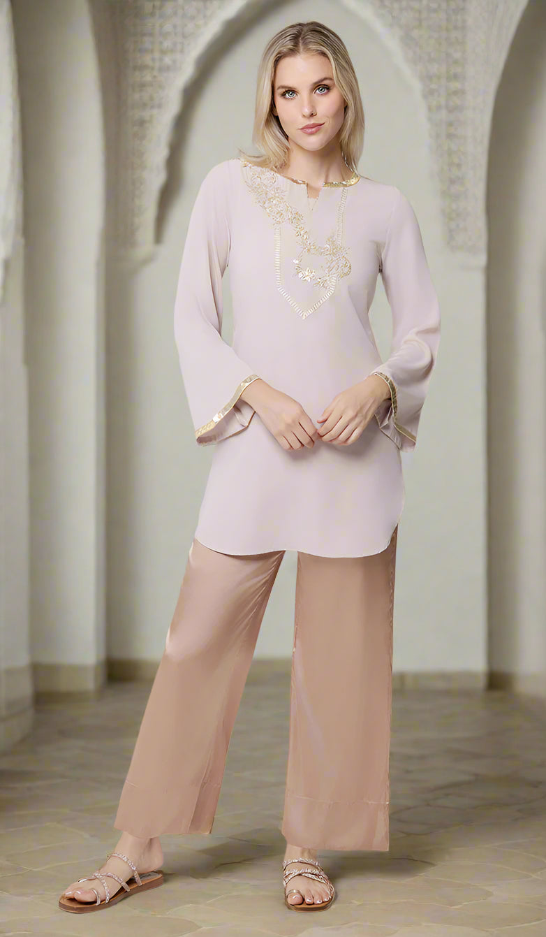Ana Gold Embellished Modest Formal Tunic - Blush