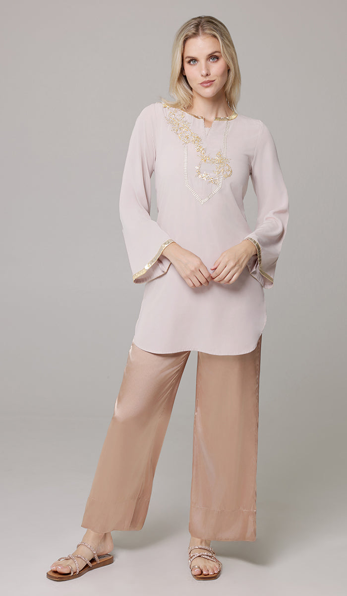 Ana Gold Embellished Modest Formal Tunic - Blush