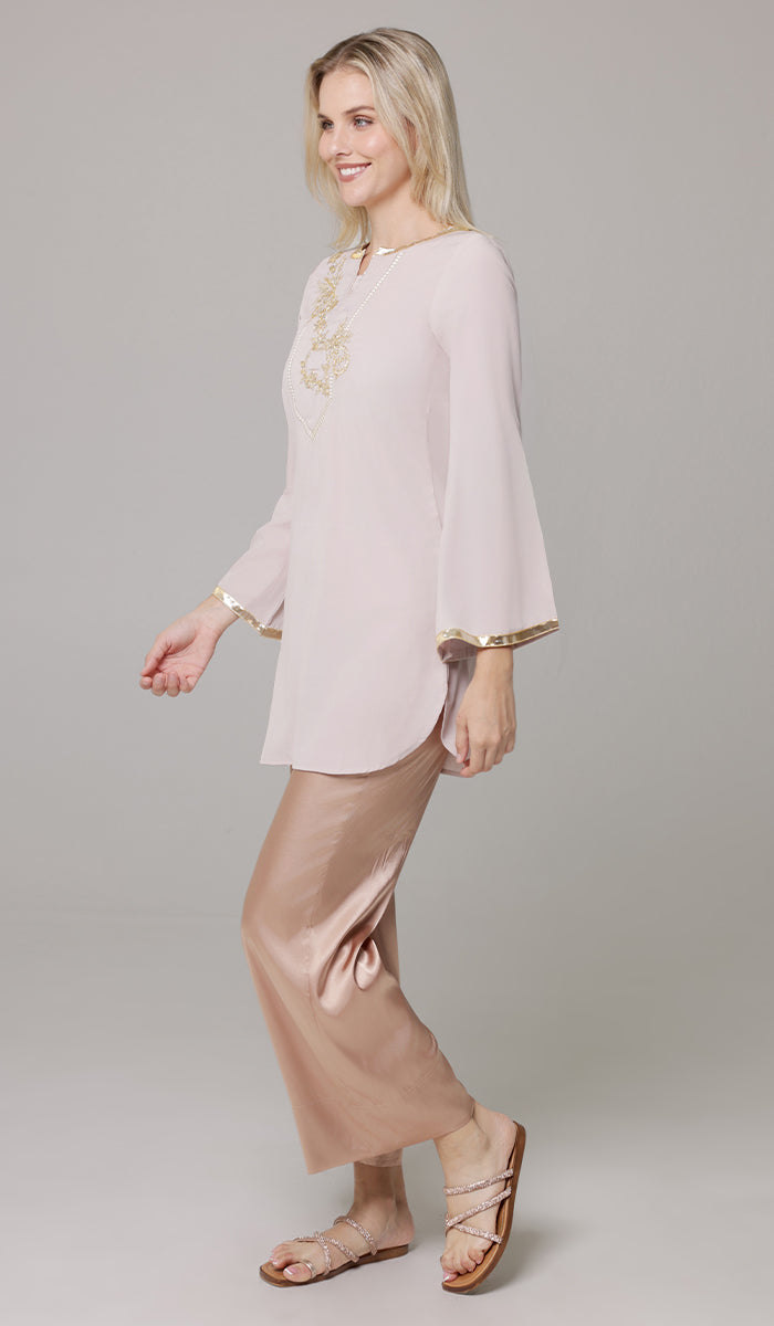 Ana Gold Embellished Modest Formal Tunic - Blush