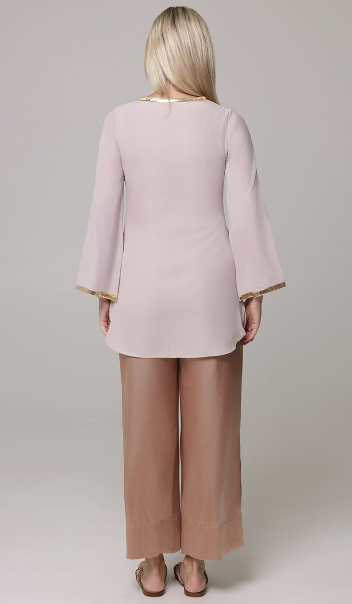 Ana Gold Embellished Modest Formal Tunic - Blush