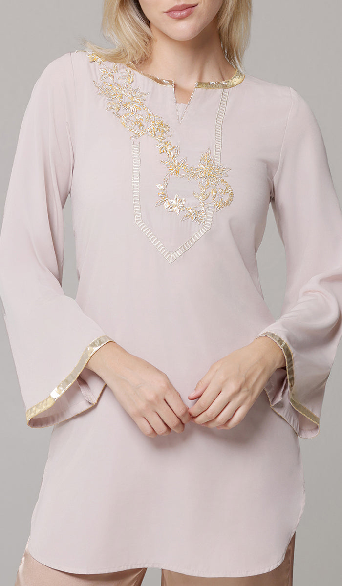 Ana Gold Embellished Modest Formal Tunic - Blush
