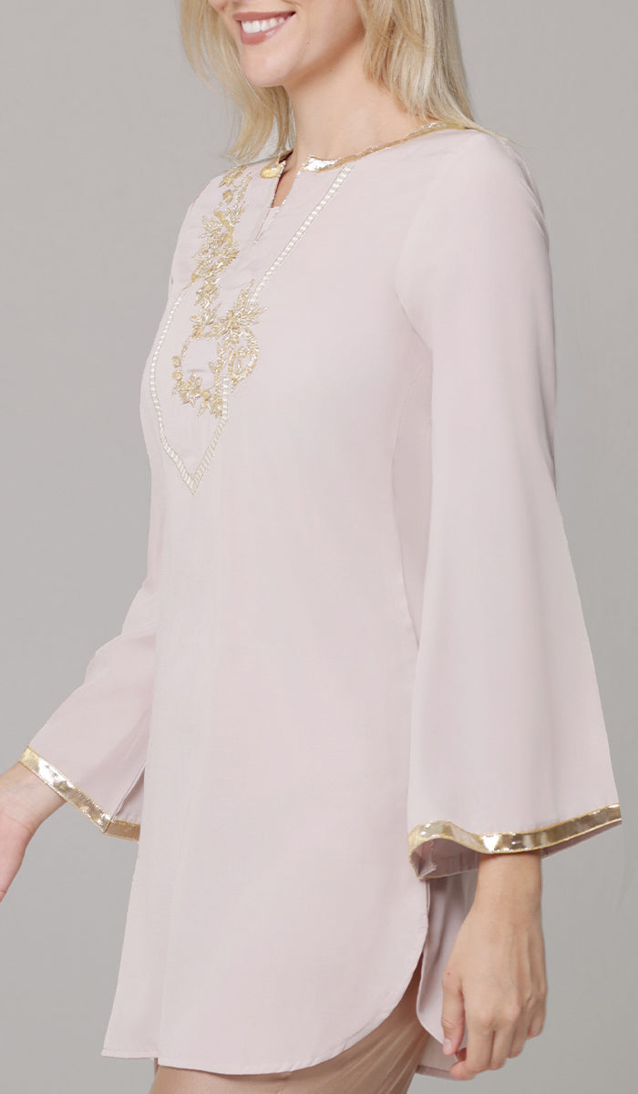 Ana Gold Embellished Modest Formal Tunic - Blush