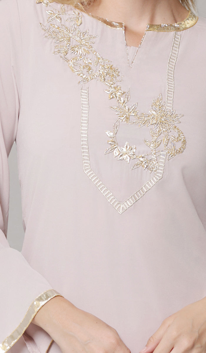 Ana Gold Embellished Modest Formal Tunic - Blush
