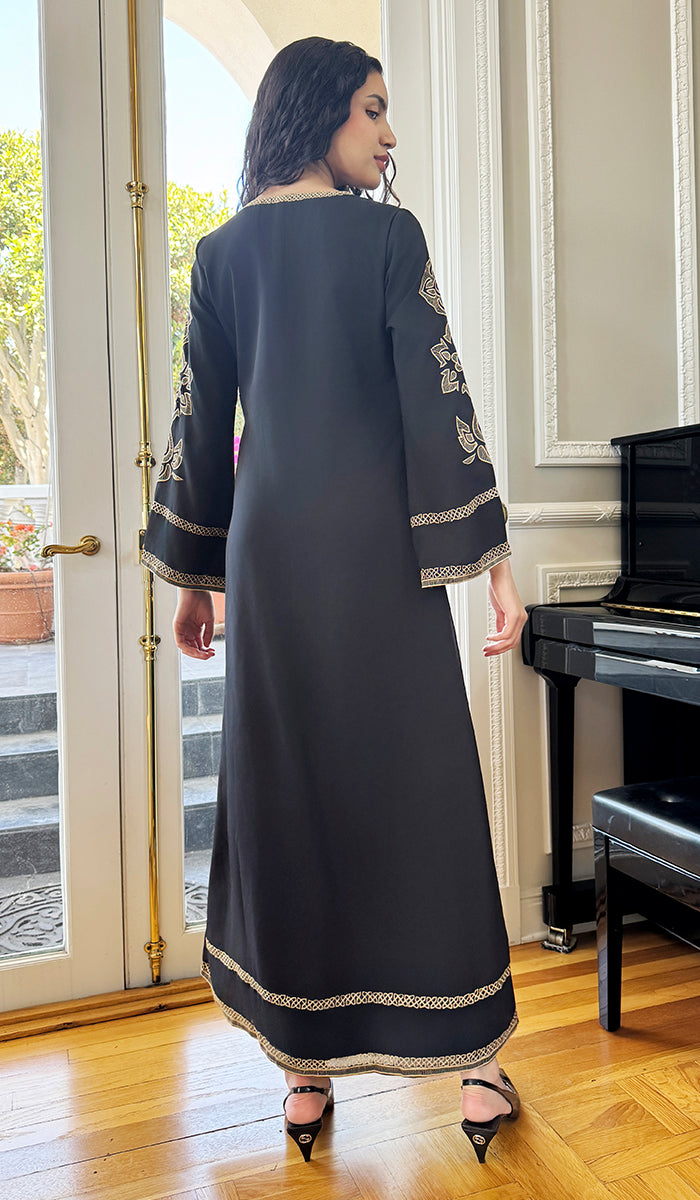 Areej Embroidered Chiffon Modest Long Maxi Dress - Black - PREORDER (ships in 2 weeks)