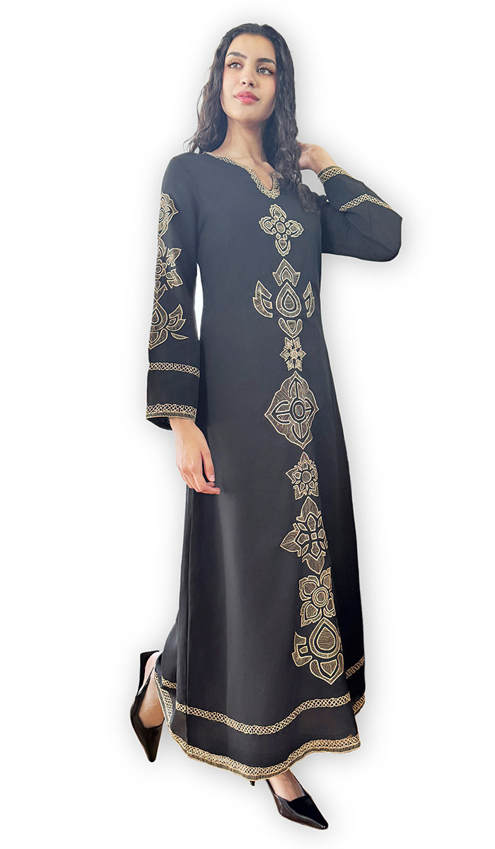 Areej Embroidered Chiffon Modest Long Maxi Dress - Black - PREORDER (ships in 2 weeks)