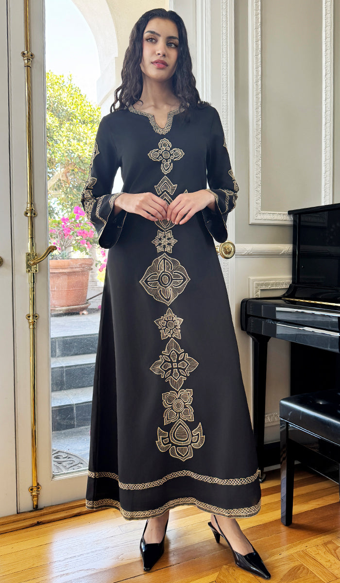 Areej Embroidered Chiffon Modest Long Maxi Dress - Black - PREORDER (ships in 2 weeks)