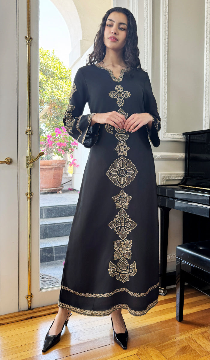 Areej Embroidered Chiffon Modest Long Maxi Dress - Black - PREORDER (ships in 2 weeks)