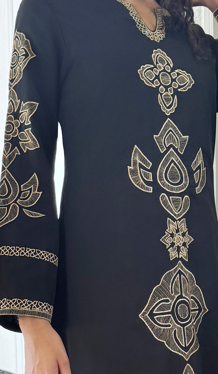 Areej Embroidered Chiffon Modest Long Maxi Dress - Black - PREORDER (ships in 2 weeks)