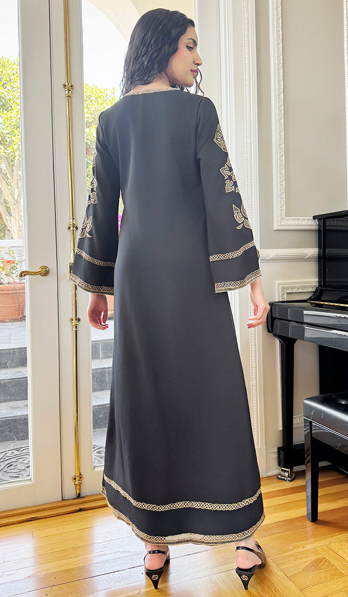 Areej Embroidered Chiffon Modest Long Maxi Dress - Black - PREORDER (ships in 2 weeks)