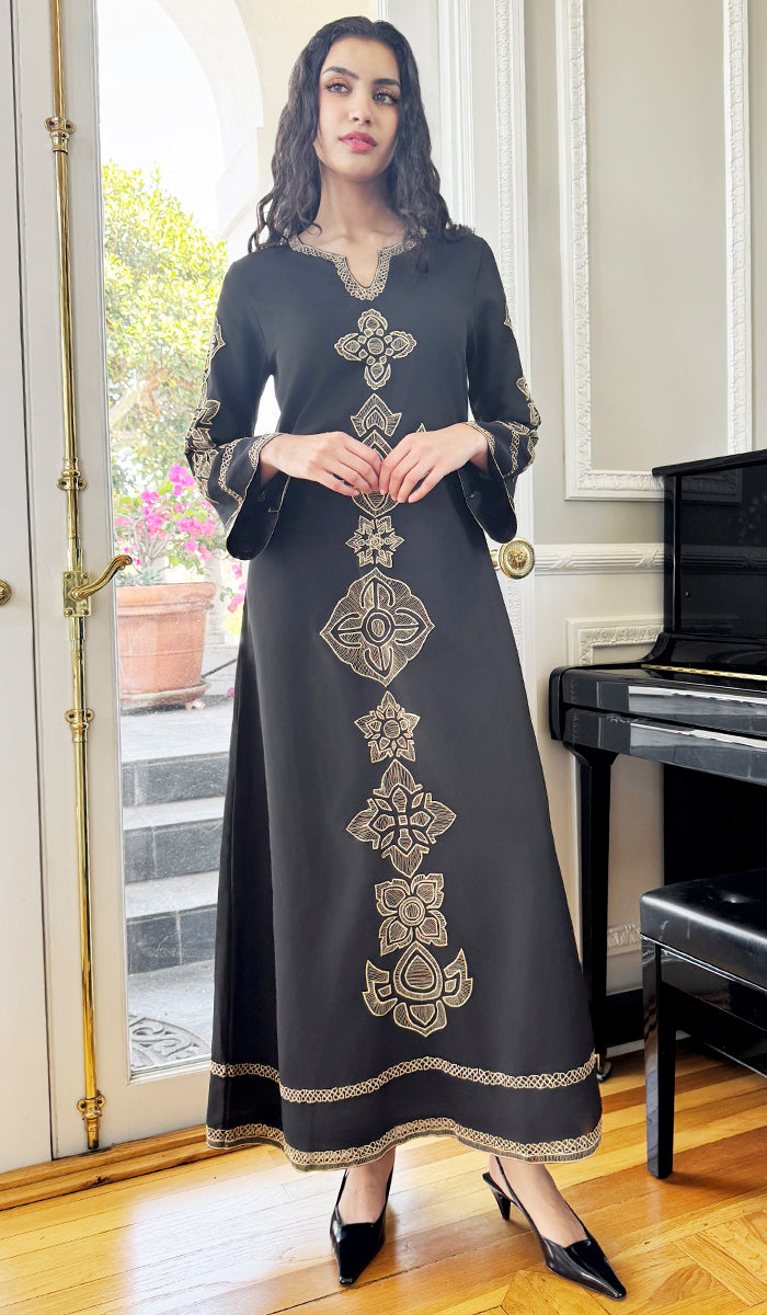 Areej Embroidered Chiffon Modest Long Maxi Dress - Black - PREORDER (ships in 2 weeks)